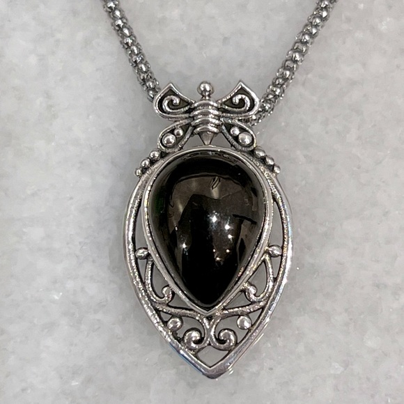 Sterling Silver SILVER Shungite Butterfly Bale Pendant Necklace - Picture 4 of 13